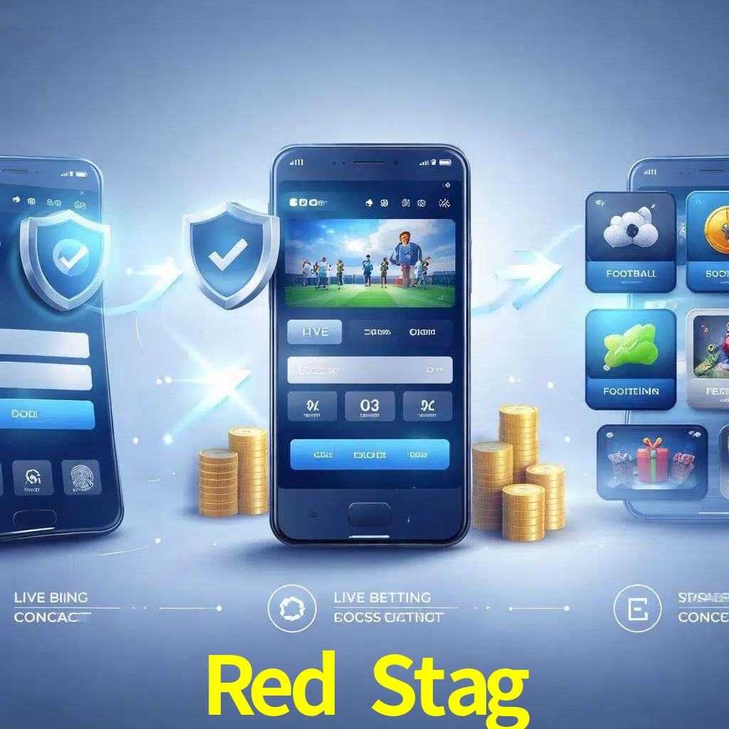 Pasos de acceso a la app Red Stag en pantalla de teléfono móvil