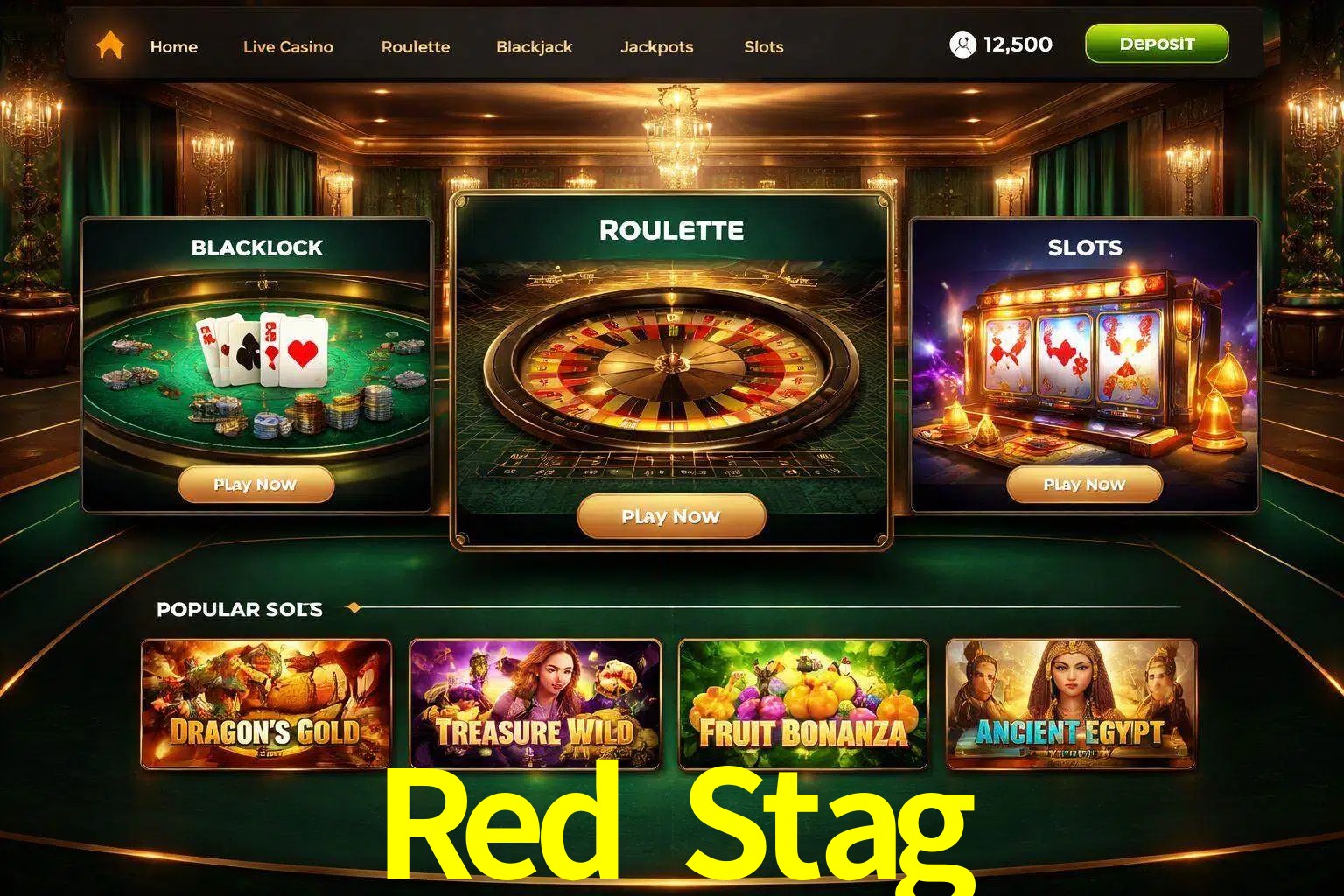 Vista de la plataforma Red Stag Casino mostrando categorías organizadas de juegos en línea